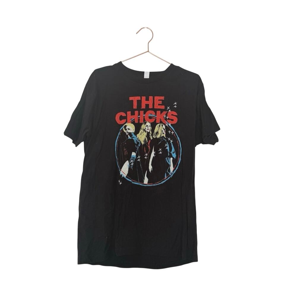 The chicks Tultex Black Graphic Tee with Red and Blue Design 2022